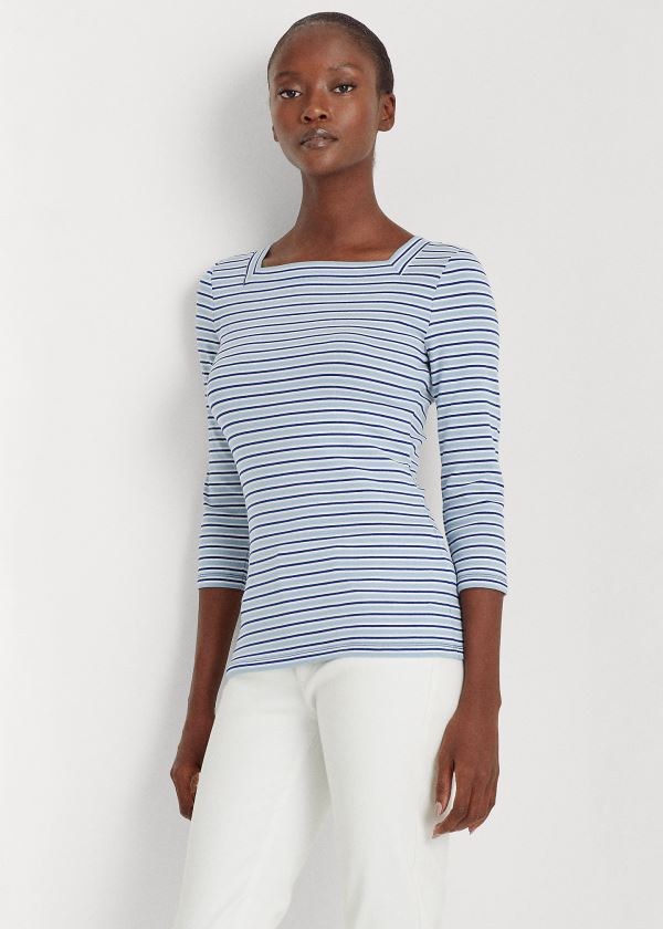 Tops Ralph Lauren Mujer Azules / Blancos / Azul Rey Azules Rayas - Striped Cotton-Blend - SOXGY8096